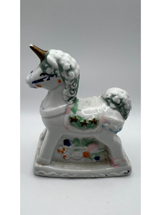 Other - Vintage Hand-Painted Ceramic Unicorn Figurine With Floral Base & Gold Accents